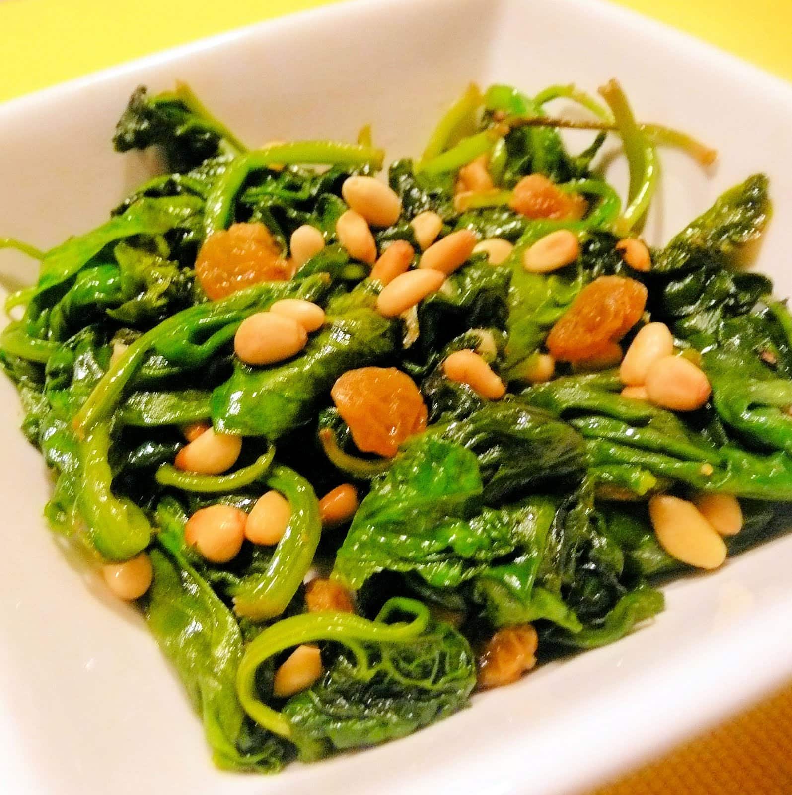 Spinach with Pine Nuts and Golden Raisins