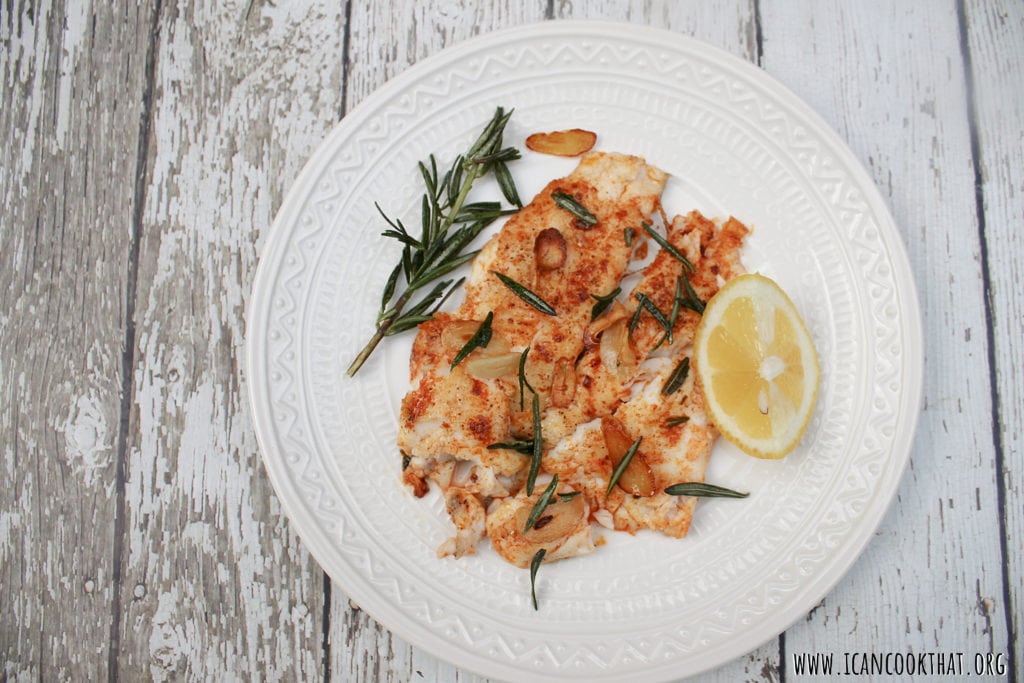 Pan Seared Flounder with Fried Rosemary and Garlic