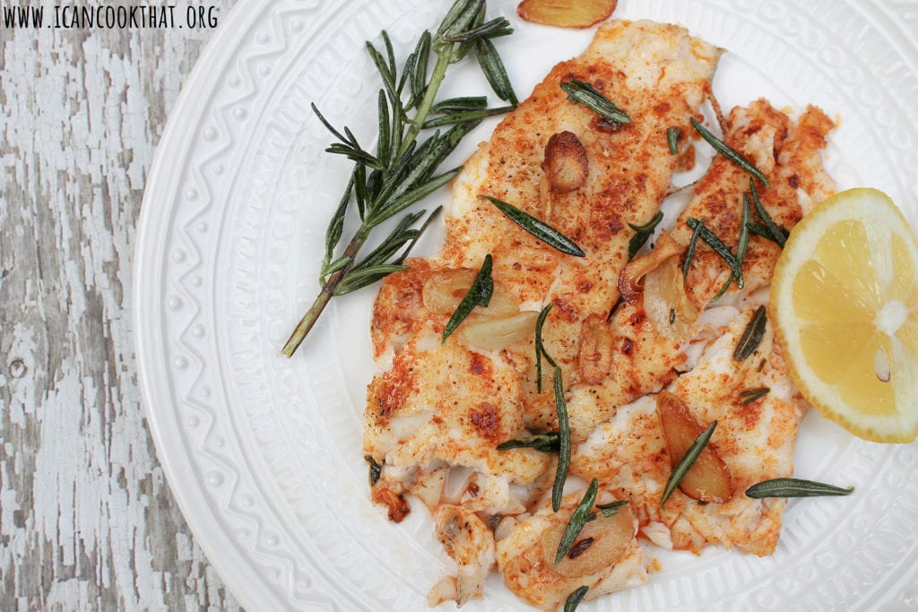 Pan Seared Flounder with Fried Rosemary and Garlic