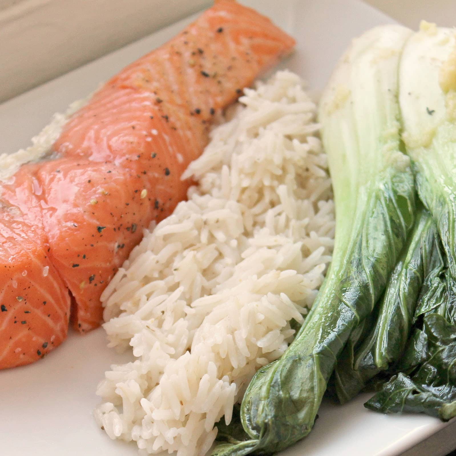 Slow-Roasted Salmon with Baby Bok Choy and Coconut Rice