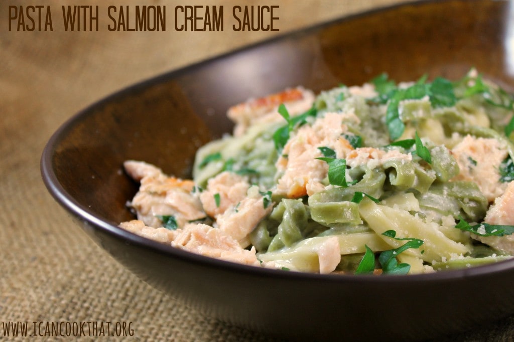 Spinach Spaghetti with Salmon Cream Sauce