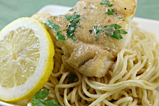 Hake Meuniere over Spaghetti