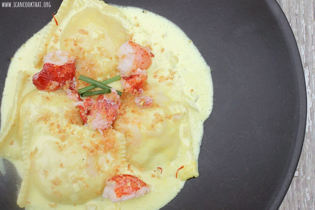 lobster ravioli with saffron cream sauce