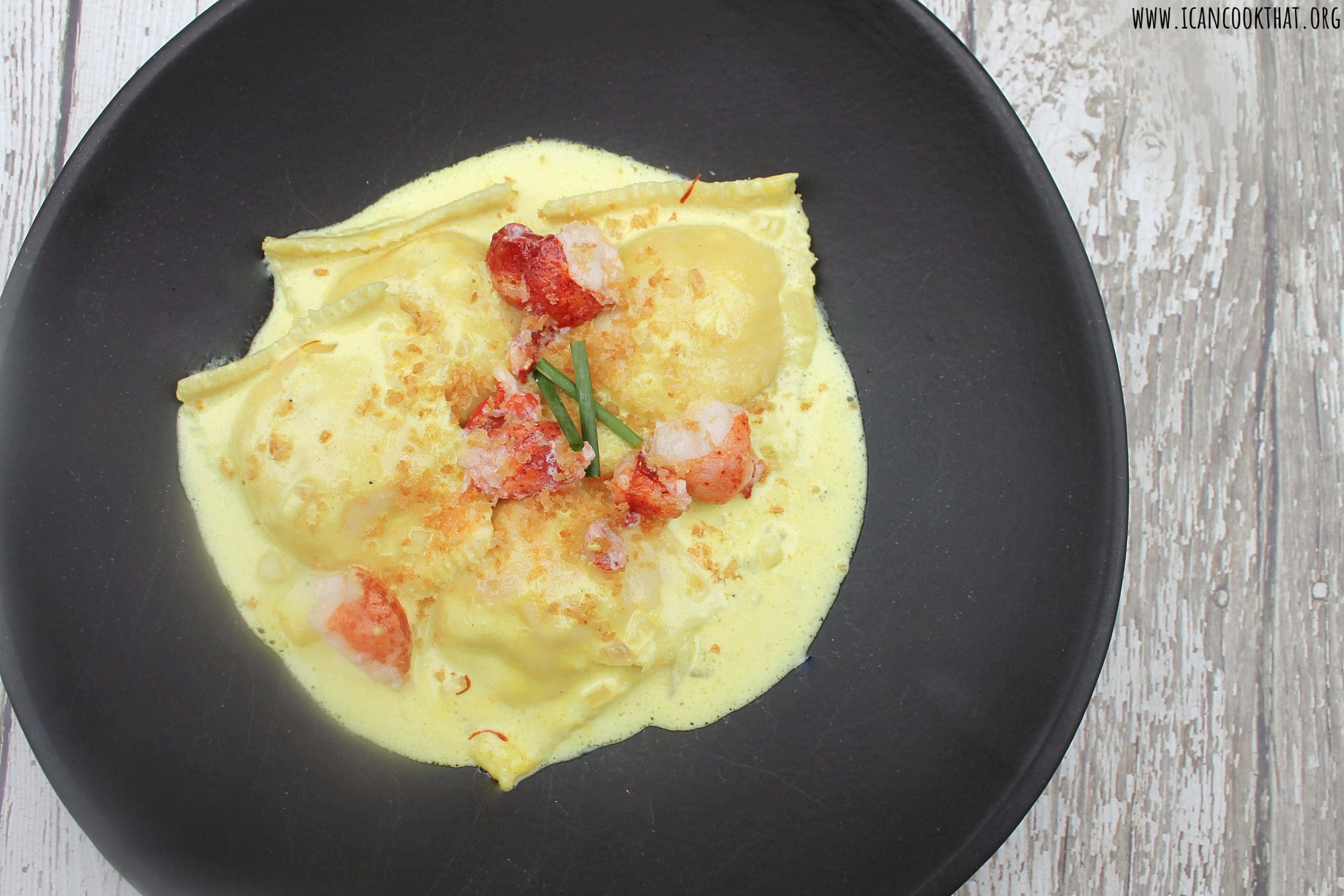 lobster ravioli with saffron cream sauce