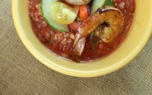 Gazpacho with Grilled Pickapeppa Shrimp