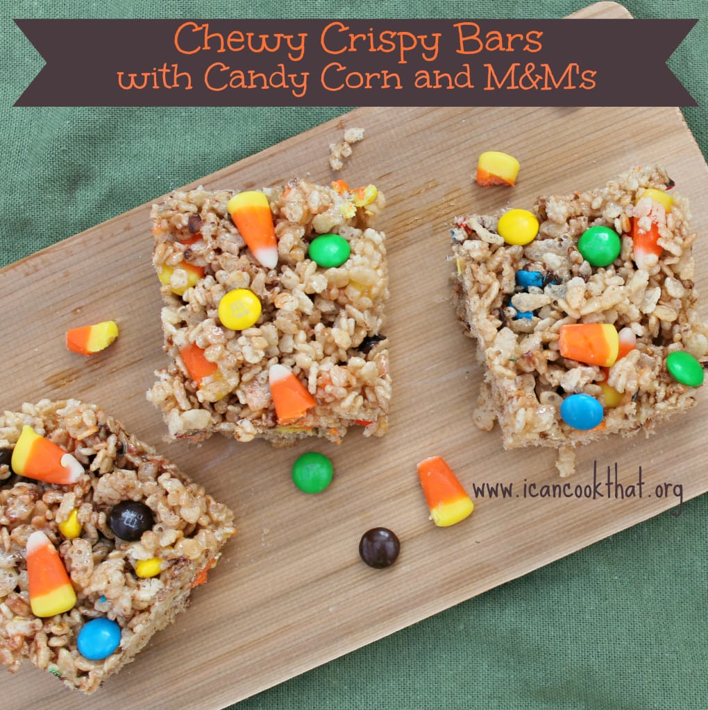 Chewy Crispy Bars with Candy Corn and M&M's