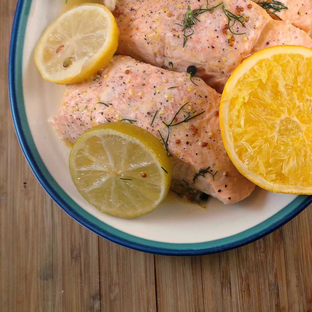 Citrus-Poached Salmon with Mustard Sauce