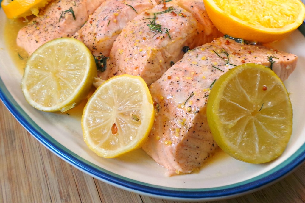 Citrus-Poached Salmon with Mustard Sauce