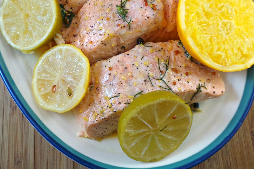 Citrus-Poached Salmon with Mustard Sauce