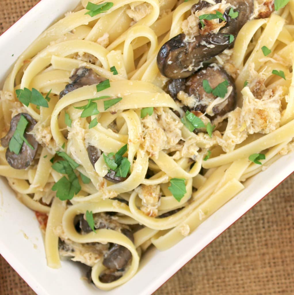 Crabcake Fettuccine with Mushrooms