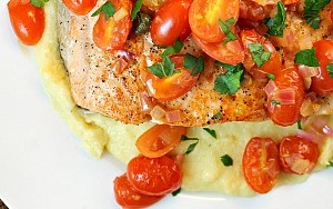 Salmon with Polenta and Warm Tomato Vinaigrette