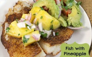 Fish with Pineapple Salsa and Tomato Avocado Salad