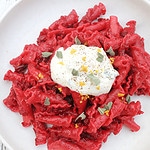 Gemelli with Brown Butter Beet Sauce and Herbed Citrus Ricotta