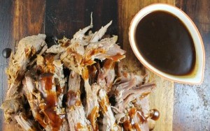 Slow Cooker Pulled Pork with Bourbon Peach Barbecue Sauce