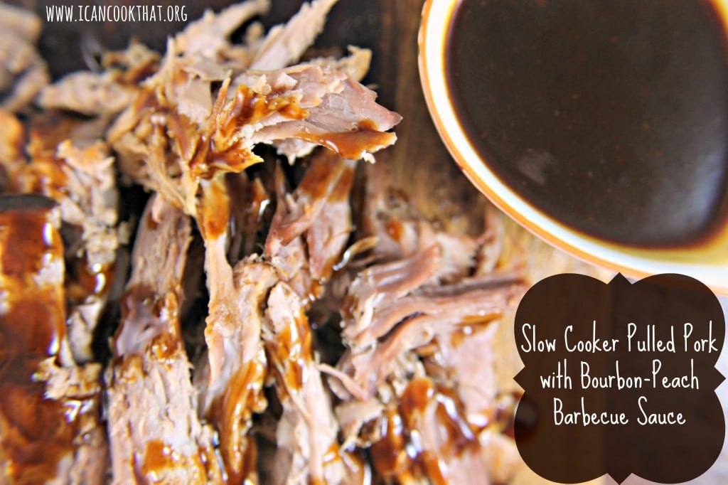 Slow Cooker Pulled Pork with Bourbon Peach Barbecue Sauce