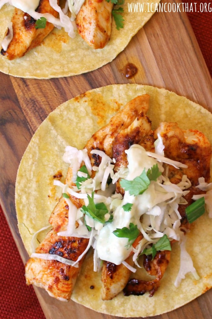 Ancho Chicken Tacos with Cilantro Slaw and Avocado Cream