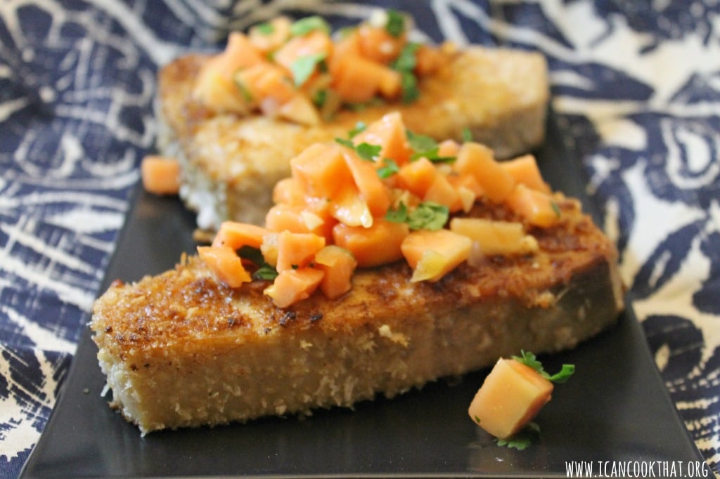 Swordfish with Macadamia Nut Crust and Papaya Salsa