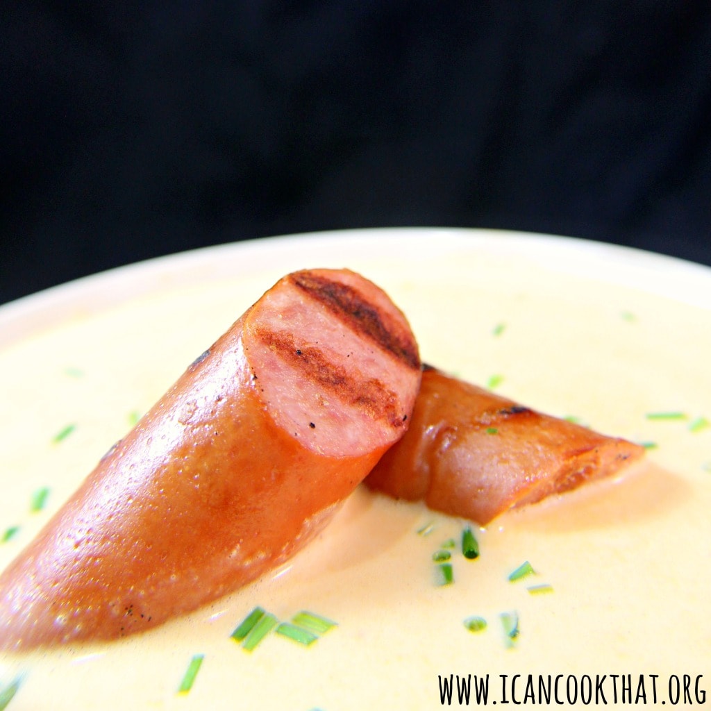 Beer and Cheddar Soup with Grilled Polska Kielbasa #OktoberOnTheFarm