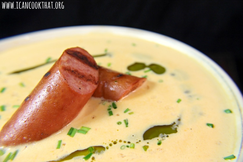 Beer and Cheddar Soup with Grilled Polska Kielbasa #OktoberOnTheFarm