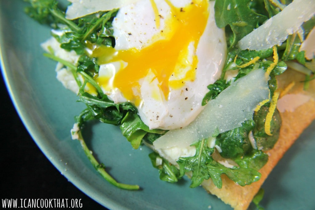 Arugula Pizza with Poached Eggs