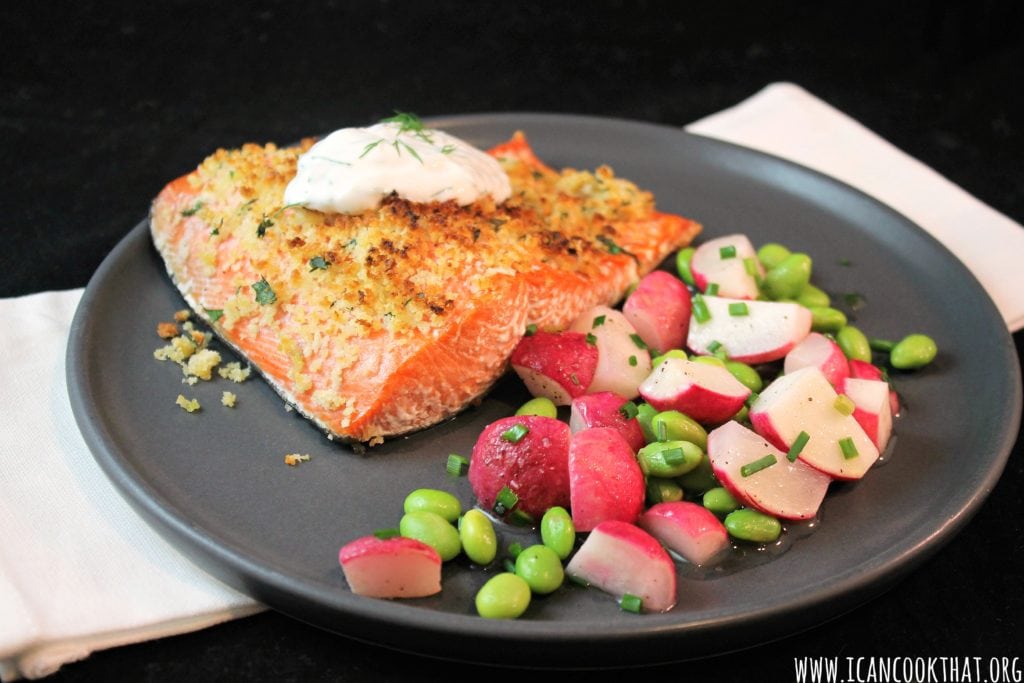 Dijon-Herb Crusted Salmon with Creamy Dill Sauce