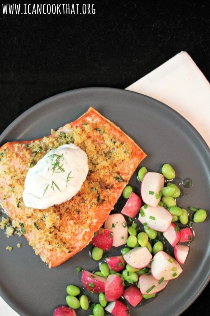 Dijon-Herb Crusted Salmon with Creamy Dill Sauce