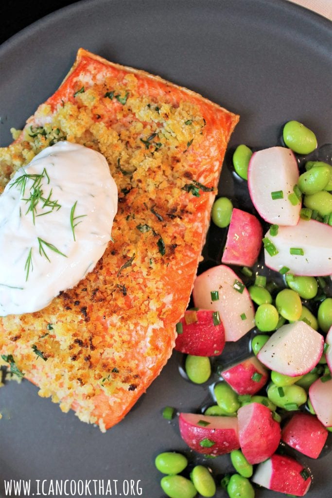 Dijon-Herb Crusted Salmon with Creamy Dill Sauce