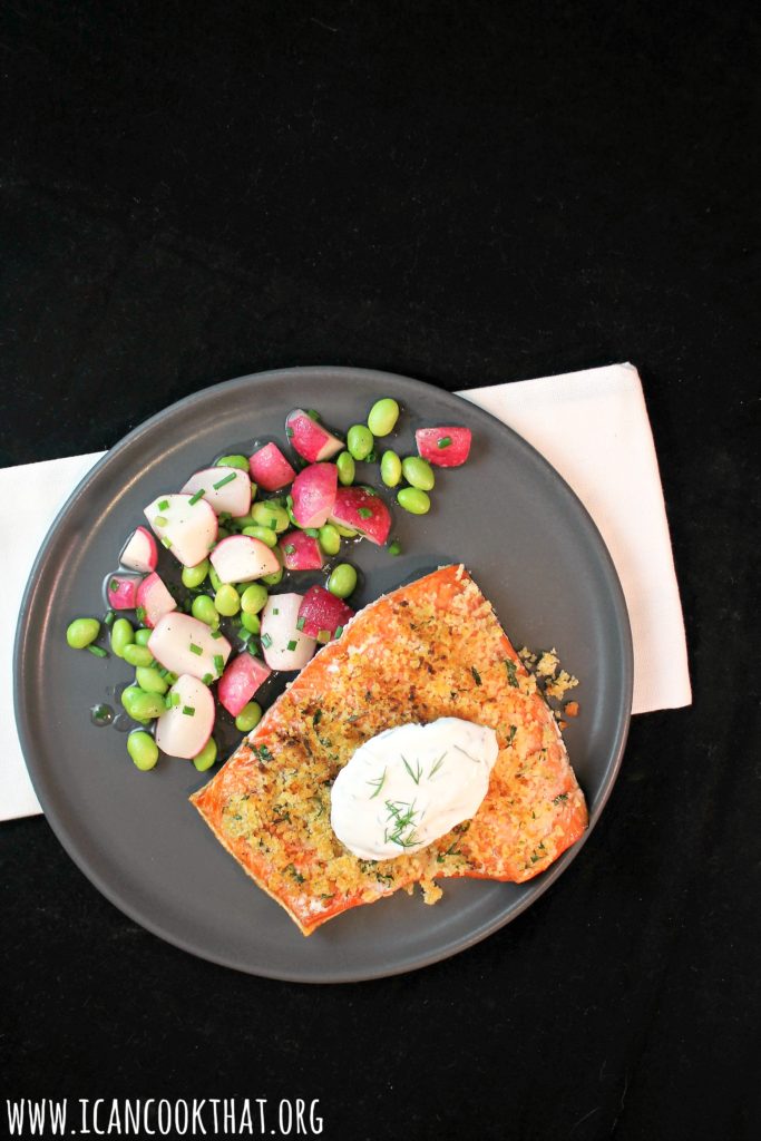 Dijon-Herb Crusted Salmon with Creamy Dill Sauce