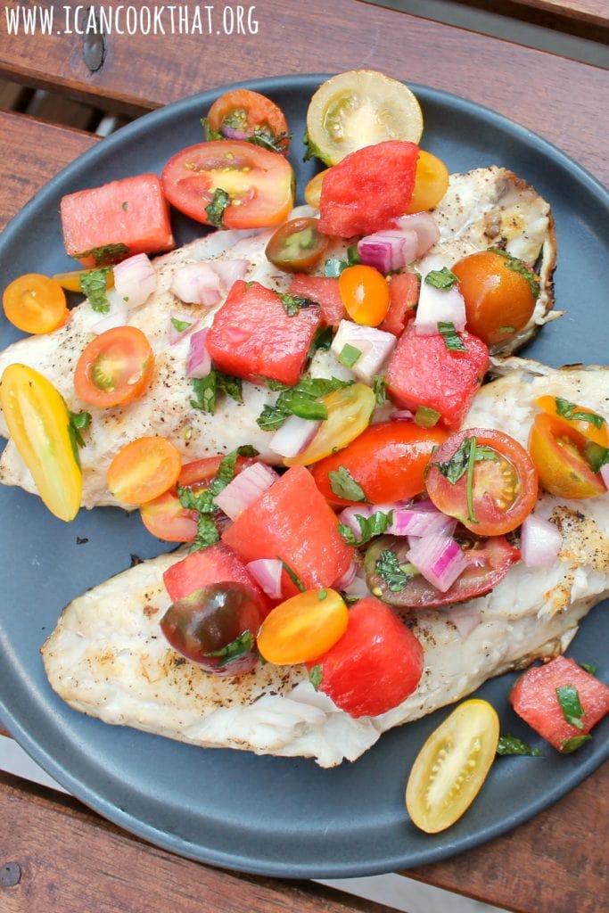 Grilled Red Snapper with Chunky Tomato-Watermelon Salsa