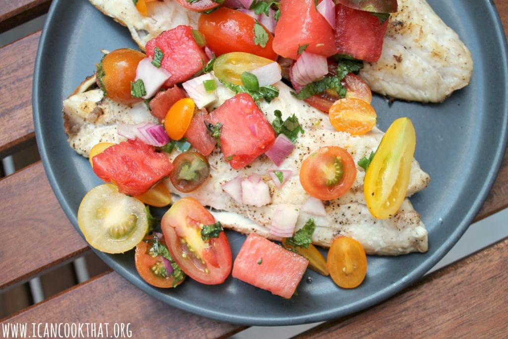 Grilled Red Snapper with Chunky Tomato-Watermelon Salsa