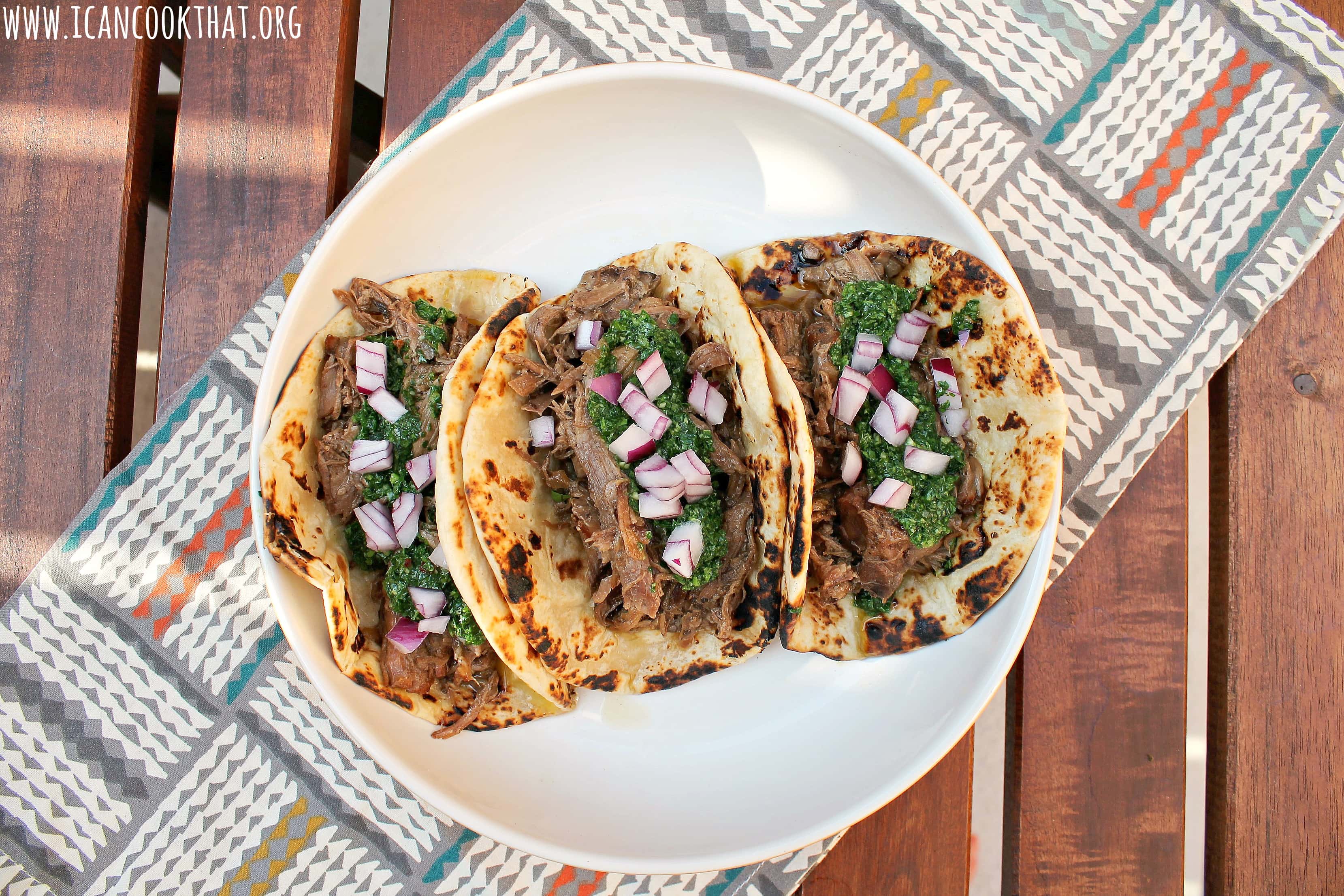 Slow Cooker Shredded Beef Tacos with Chimichurri