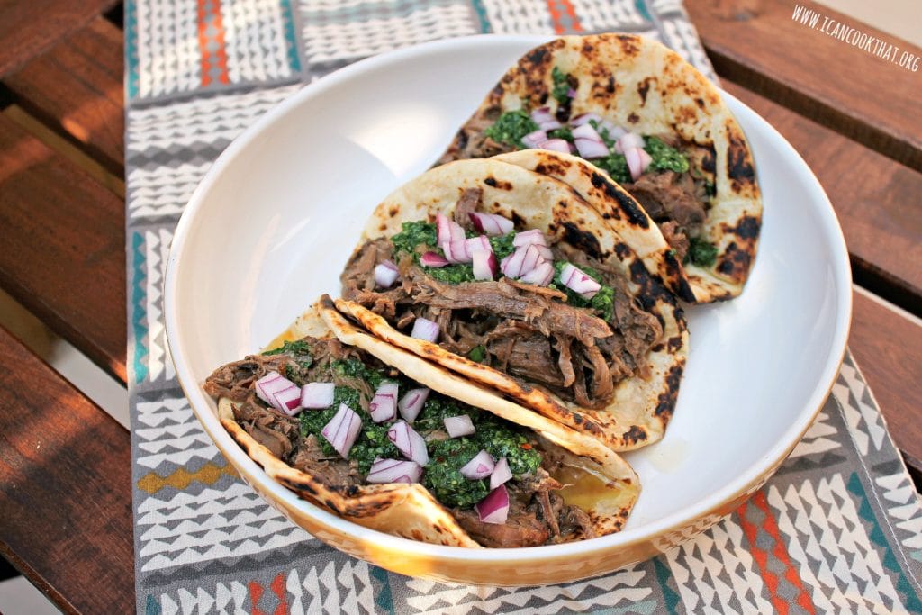 Slow Cooker Shredded Beef Tacos with Chimichurri