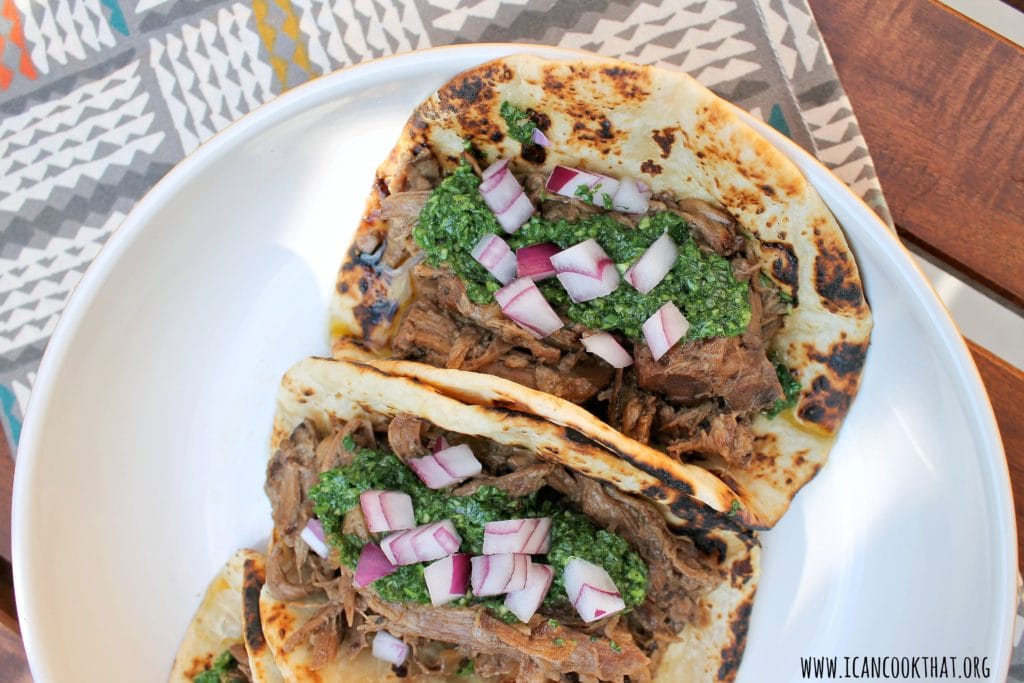 Slow Cooker Shredded Beef Tacos with Chimichurri