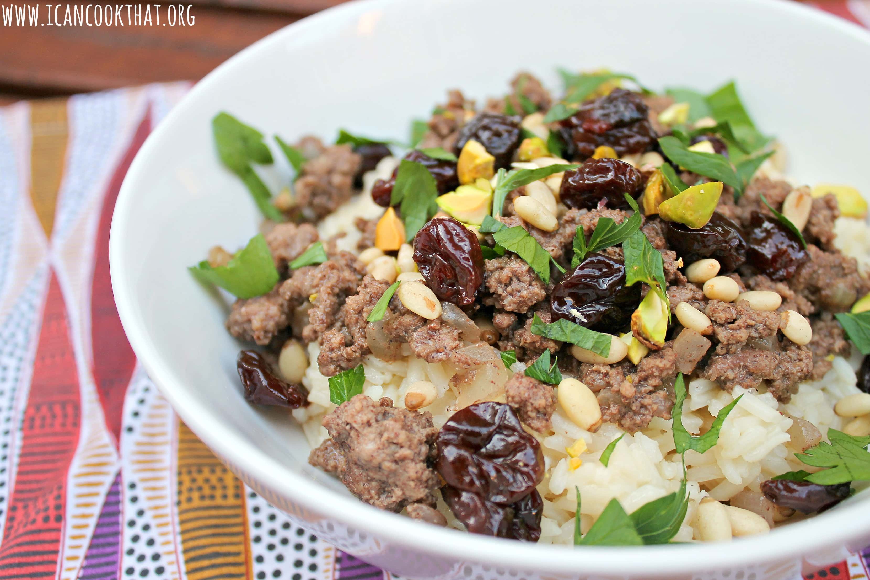 Hashweh (Spiced Ground Beef with Pistachios Over Rice)