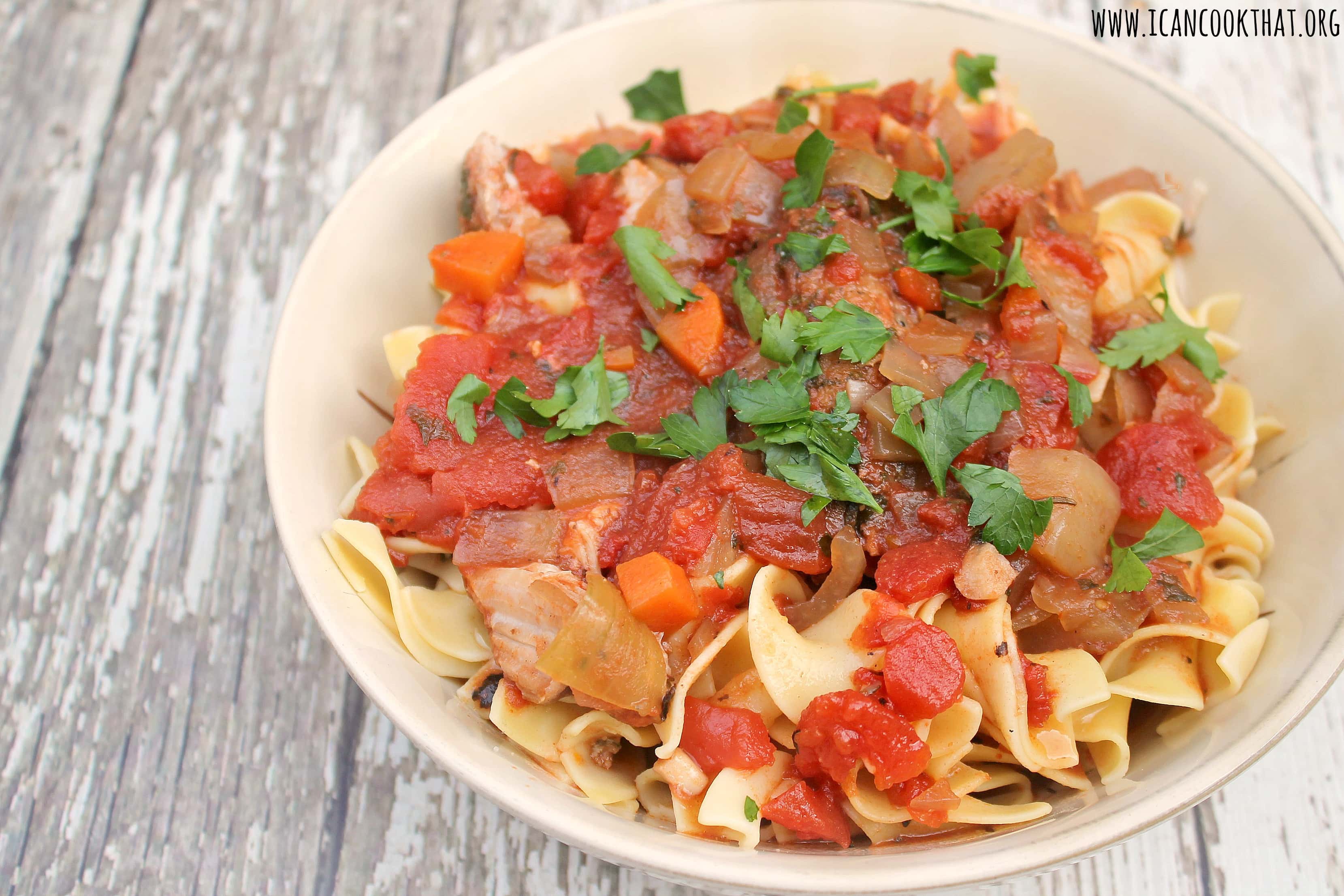 Slow Cooker Parmesan Herb Pork Loin with Chunky Tomato Sauce