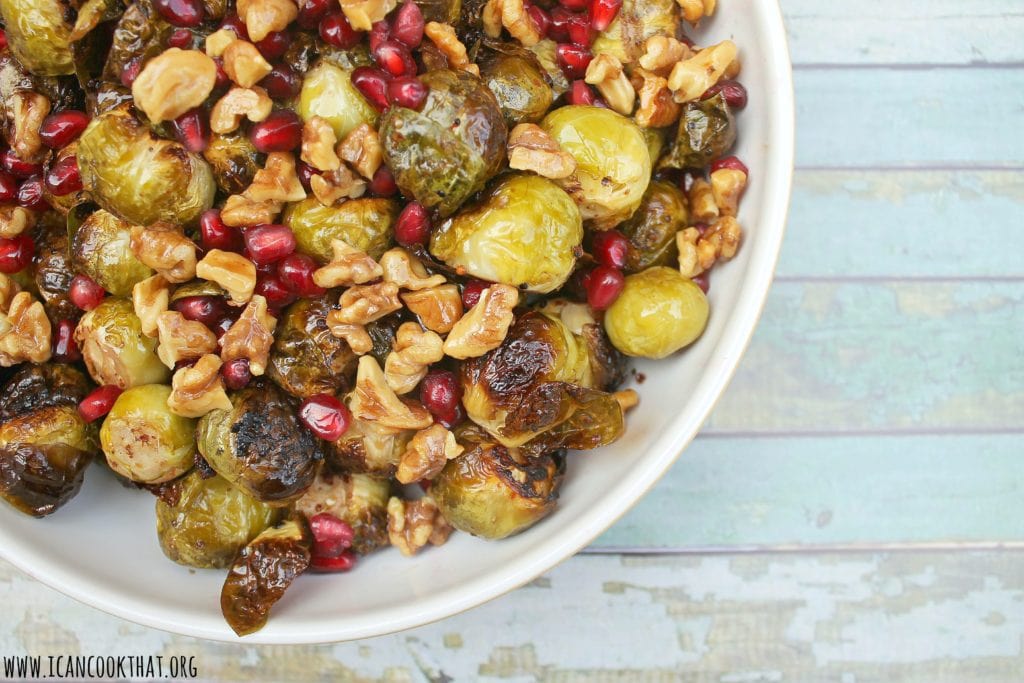 Pomegranate Mustard Roasted Brussels Sprouts