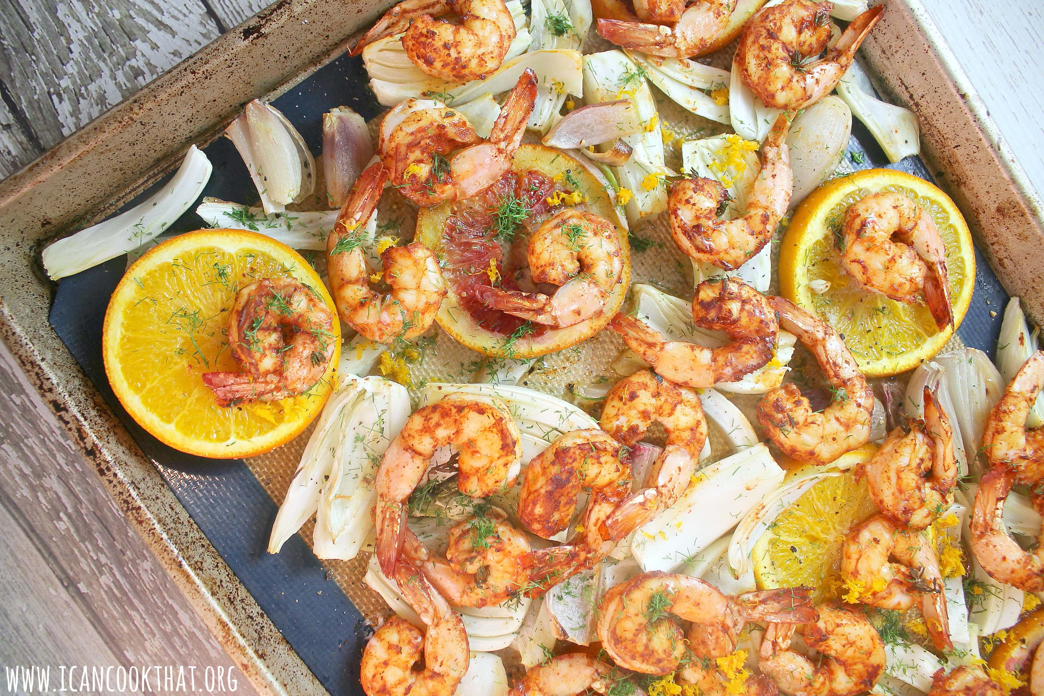 Sheet Pan Blackened Shrimp with Citrus and Roasted Fennel