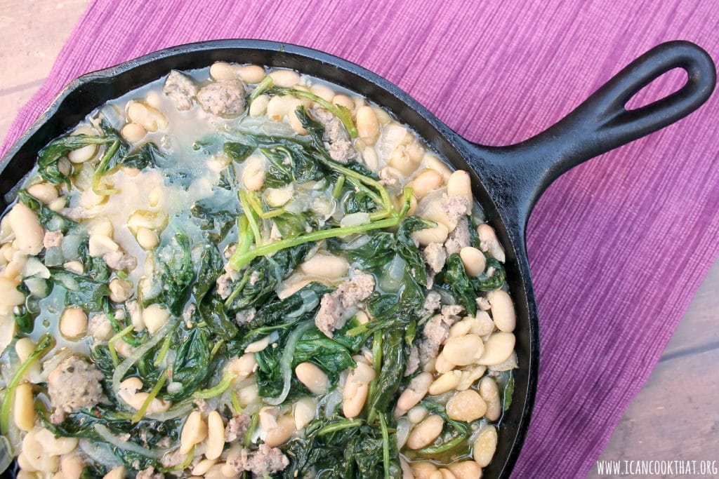 Skillet Sausage White Bean and Kale Stew