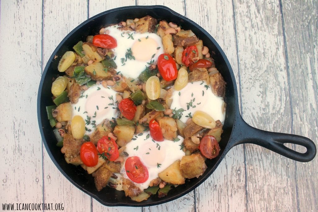 Black Eyed Peas Hash with Chorizo and Eggs