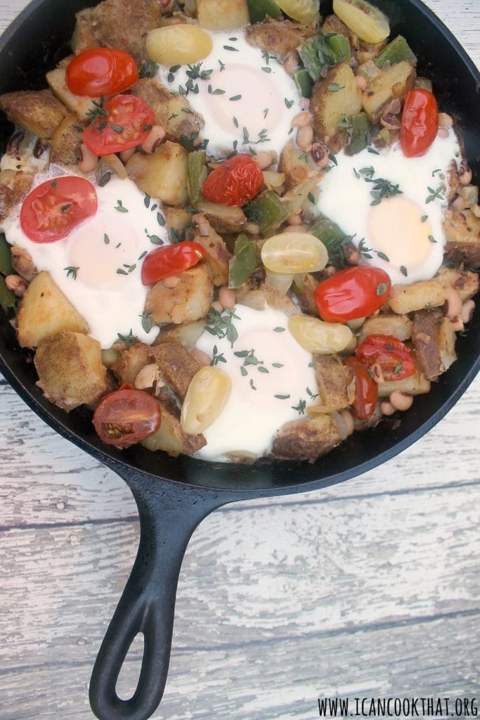 Black Eyed Peas Hash with Chorizo and Eggs