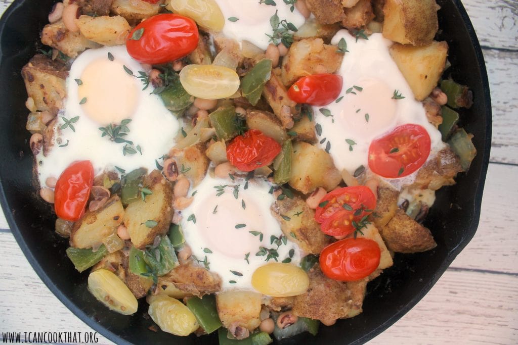 Black Eyed Peas Hash with Chorizo and Eggs