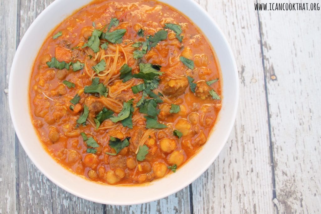 Harira (Moroccan Lamb, Tomato, Chickpea, and Lentil Soup)