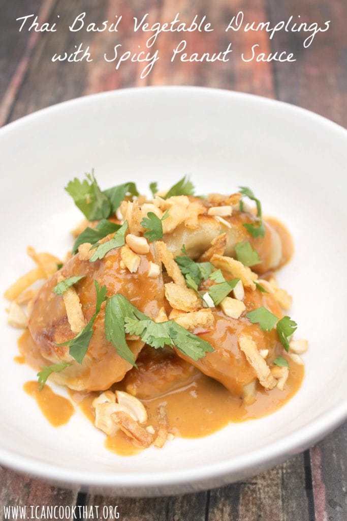 Thai Basil Vegetable Dumplings with Spicy Peanut Sauce