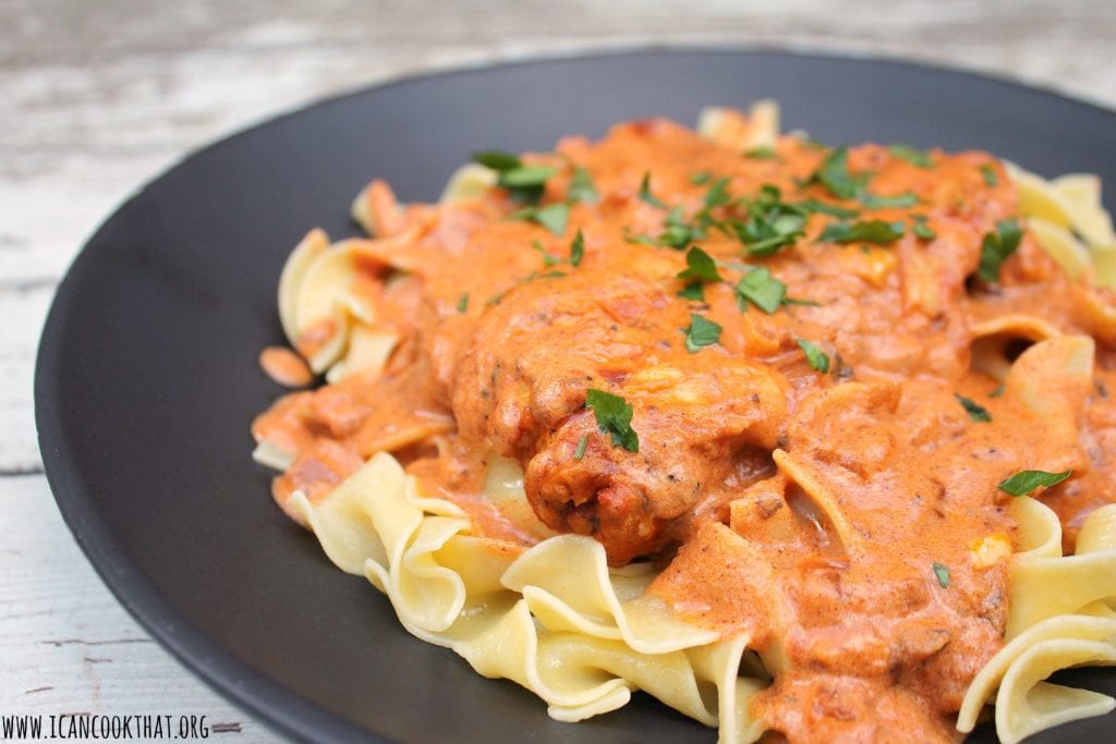 Creamy Chicken Paprikash Over Buttered Egg Noodles