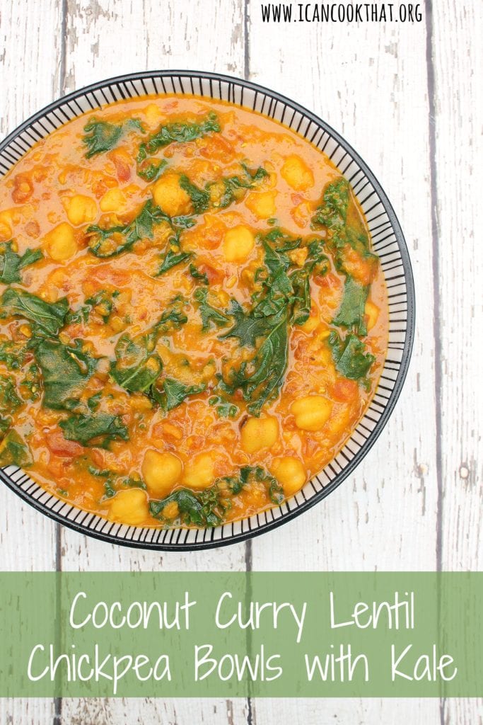 Coconut Curry Lentil Chickpea Bowls with Kale