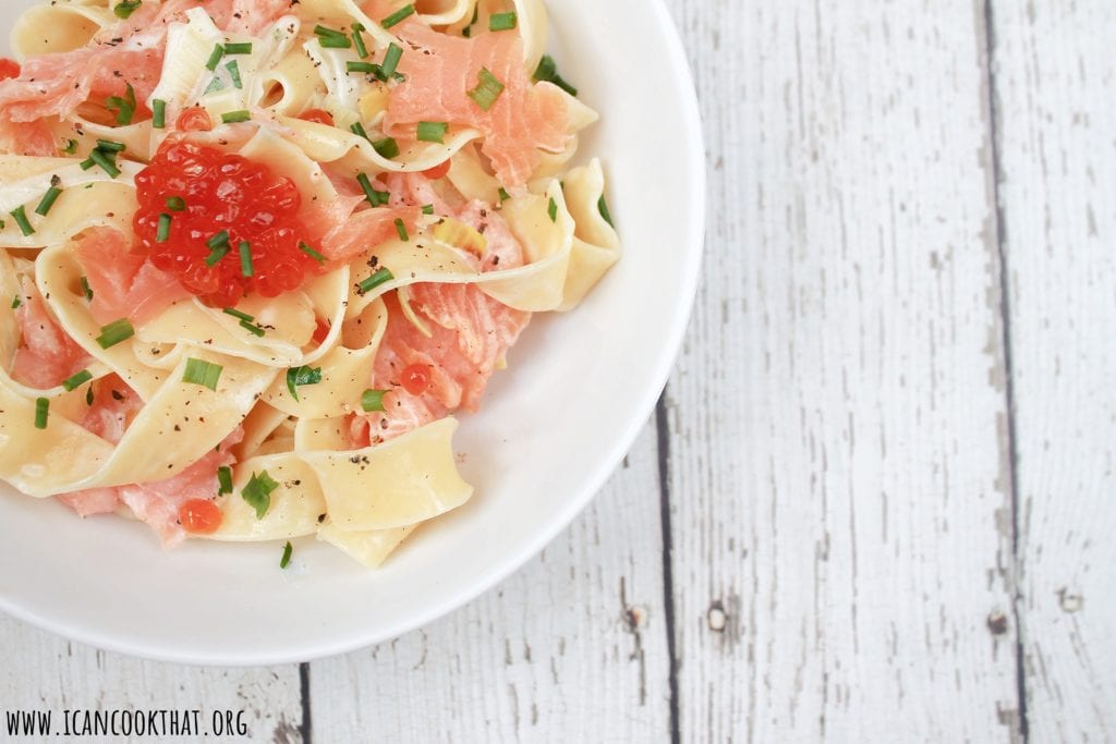 Creamy Pappardelle with Smoked Salmon and Caviar