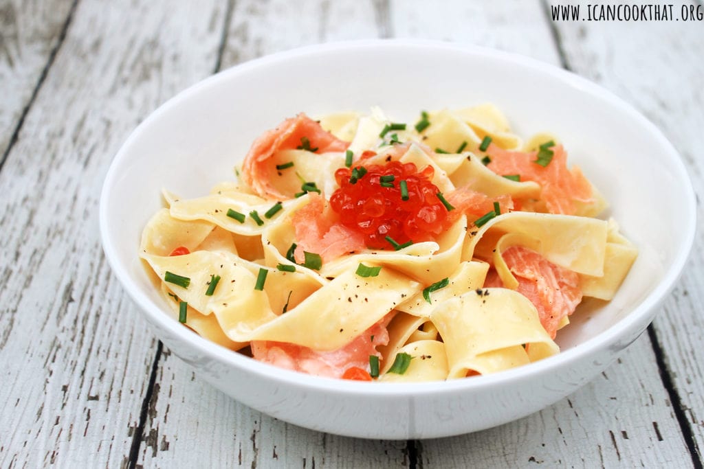 Creamy Pappardelle with Smoked Salmon and Caviar