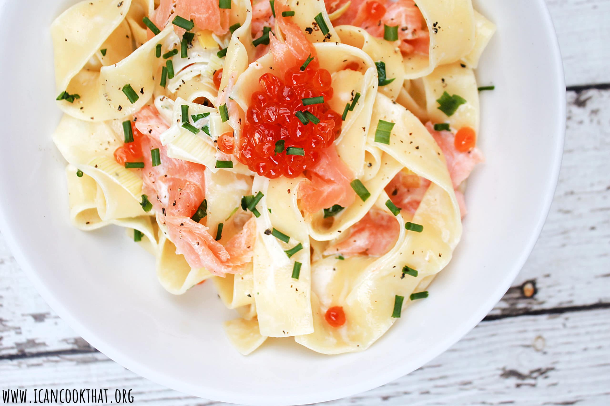 Creamy Pappardelle with Smoked Salmon and Caviar