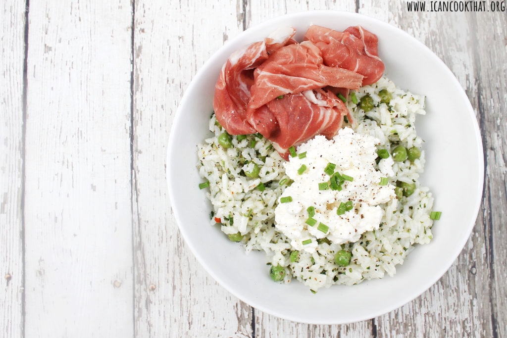 Herb Rice with Peas Prosciutto and Ricotta