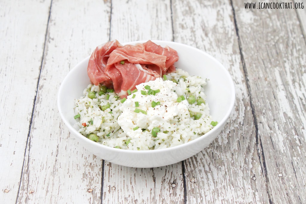 Herb Rice with Peas Prosciutto and Ricotta